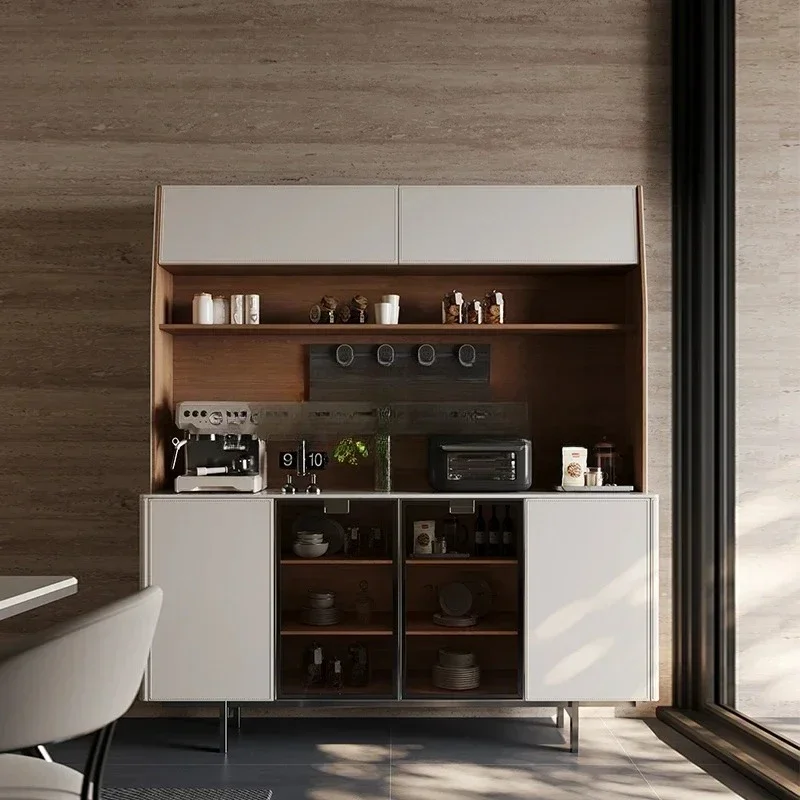 Edge cabinet integrated against the wall light luxury locker high saddle leather living room solid wood double layer
