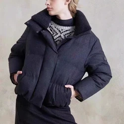 Women's fall and winter new classic beaded chain wool knitted splicing collar down jacket bread warm coat jacket high quality