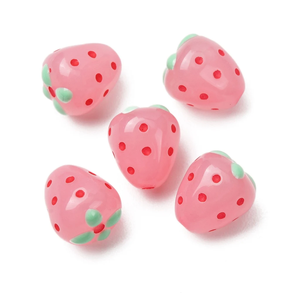70pcs Handmade Lampwork Glass Strawberry Beads Pink Fruit Polka Dot Focal Loose Beads for Jewelry DIY Bracelet Necklace Crafts