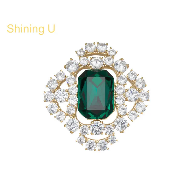 

Shining U Rhombic Shape Synthetic Stone Brooch for Women Fashion Accessory New Year Gift