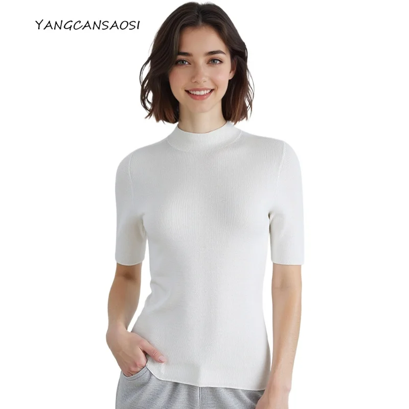 

Осенний новый свитер, немецкая пряжа Yangtze, 60 шт., 18 игл, пряжа, бесшовный, из 100% шерсти, с полувысоким воротником, однотонный, облегающий топ