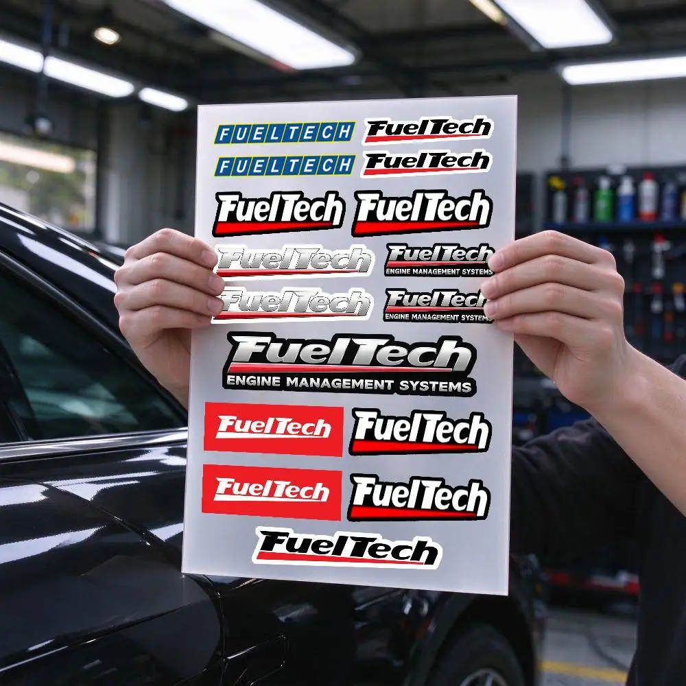 Fue-lTech Racin Enginne Silver Vinyl Motorcycle Sticker Waterproof DlY Helemt Front Windshield Fuel Tank Scooter Vinyl Decal