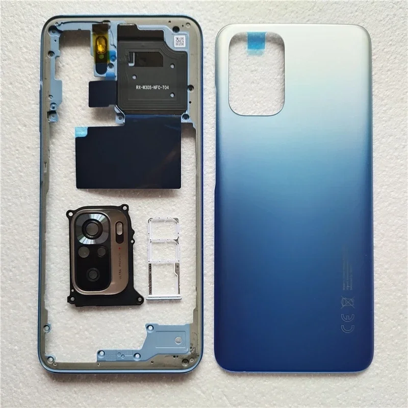 

Полный корпус для Xiaomi Redmi Note 10S Note10 4G Задняя крышка батарейного отсека Задний чехол Средняя рамка Кнопка громкости Камера Стеклянный лоток для SIM-карты