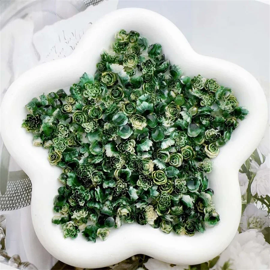 20pcs Kawaii Green Flower Resin Nail Art Charms Cartoon Mixed Camellia Bud Rose Nail Rhinestone Decorations Jewelry Accessories