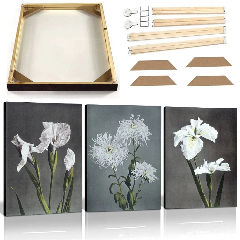 

Iris Chrysanthemum Vintage Poster Prints with Frame Abstract Plant Wall Art Canvas Painting Picture Living Room Bedroom Decor