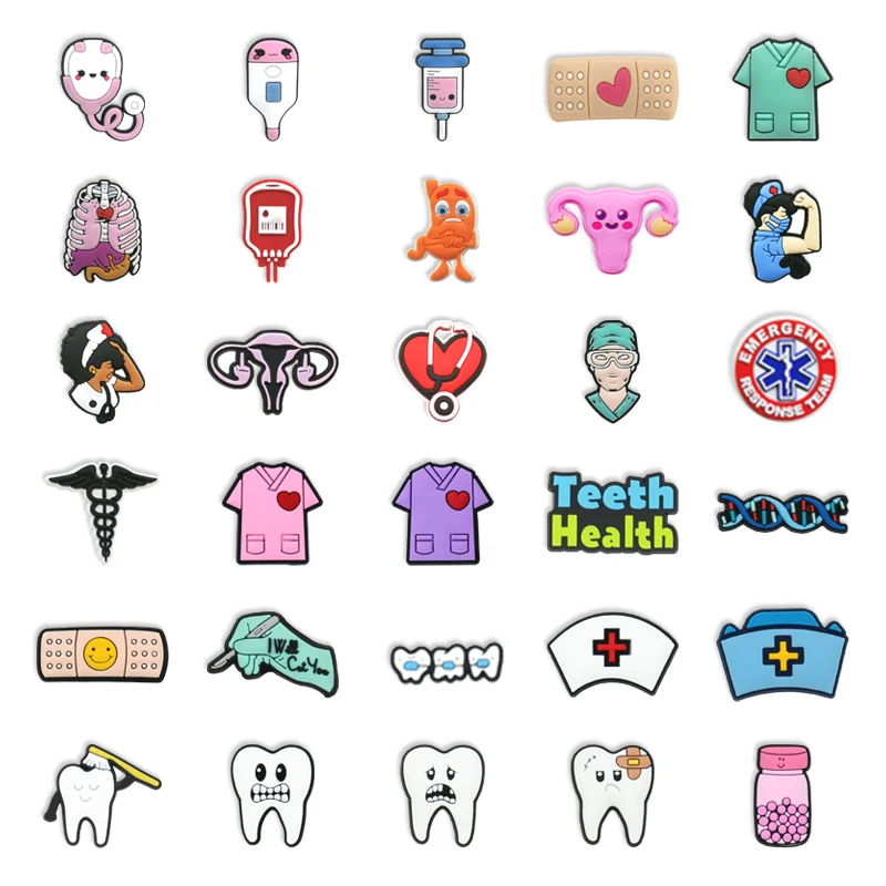 1 stücke Medizinische Schuh Charms für Clog Zubehör Mädchen Zähne Krankenschwester PVC Schuh Dekoration Pins für Frauen Turnschuhe Sommer Geschenke – Detail 7
