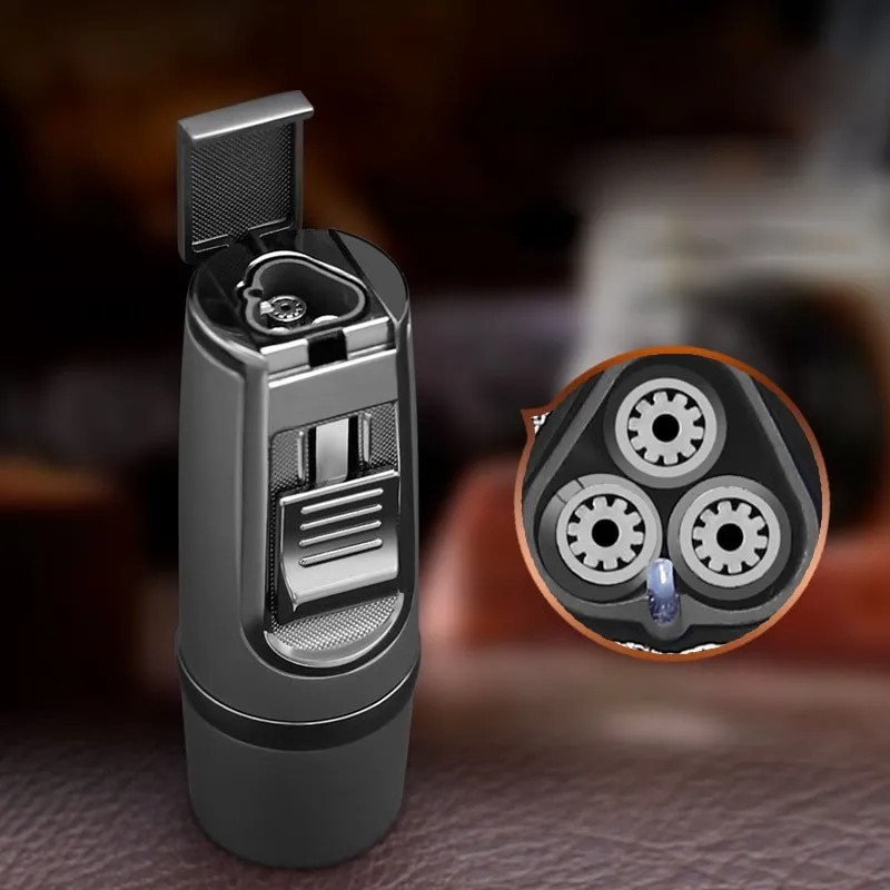 Luxury Cigar Lighter Windproof Inflatable Gas Flint Jet Flame Lighter Griding Wheel Cigarette Lighter Smoking Accessories