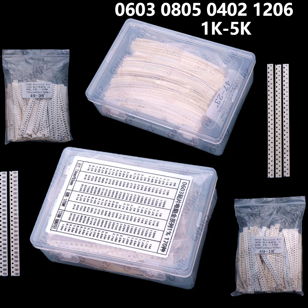 170/146/60Values 1K-5K 0603 0805 0402 1206 SMD resistor sop 1% Each 50PCS Each 25PCS 1K 2K 3K 4K 5K