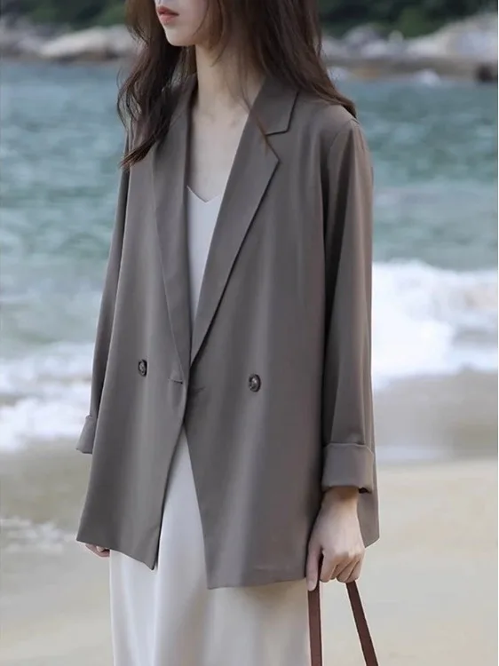 

Authentic Draped Suit Jacket Casual Loose Commute Professional Feeling Top Spring Season Women's Fashion Polyester Fiber