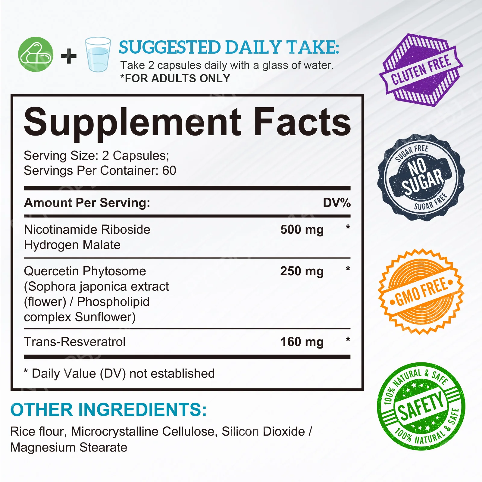 HolmanLabs NAD+ Nicotinamide Riboside Capsules with Trans-Resveratrol and Quercetin Phytosome Support NAD+ Levels 120 Capsules