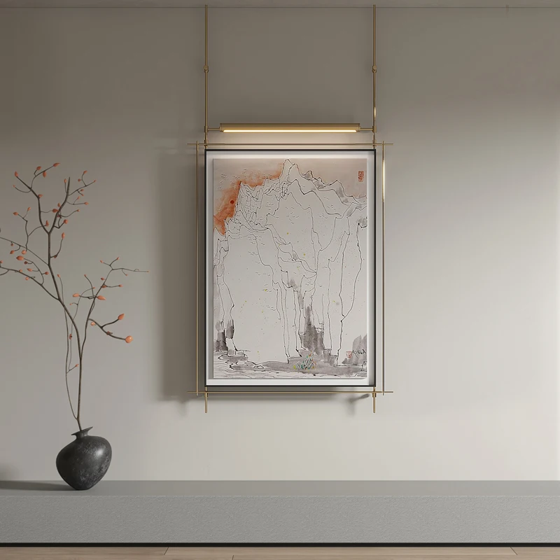 Archaic metal rod iron frame niche decorative painting French porch pillar abstract painting