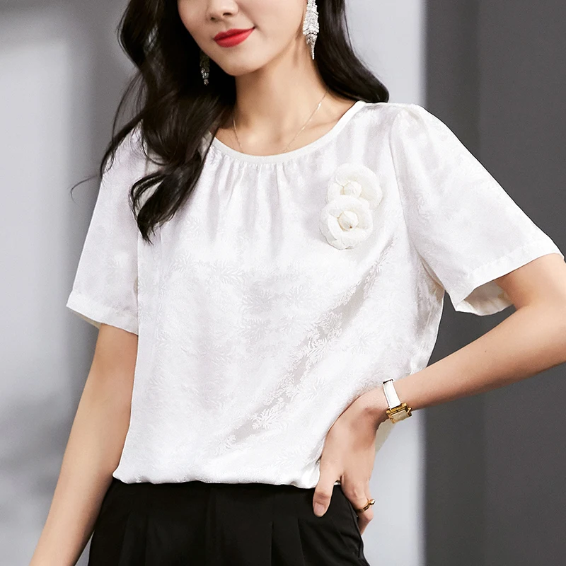 

Новые модные женские блузки и рубашки 2026 года: летние элегантные топы с коротким рукавом, свободные женские блузки из 50% натурального шелка, белая женская рубашка