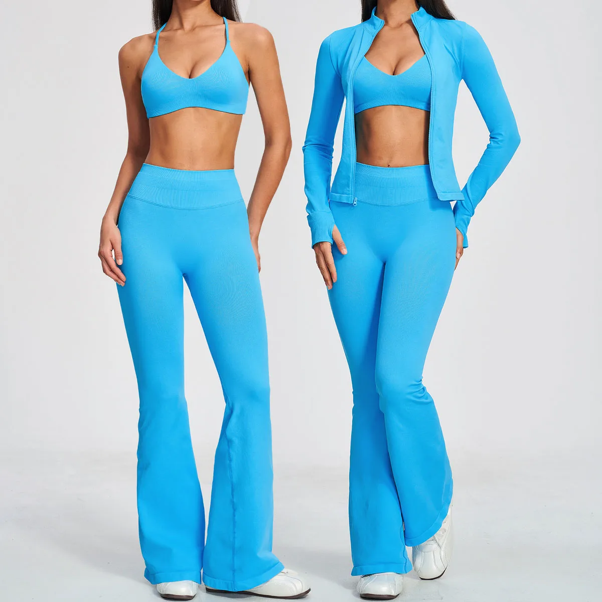 New 2/3PCS Yoga Suit Seamless Sports Set Gym Outfit Women Tracksuit Running Workout Clothes Long Sleeve Sports Bra Athletic Wear