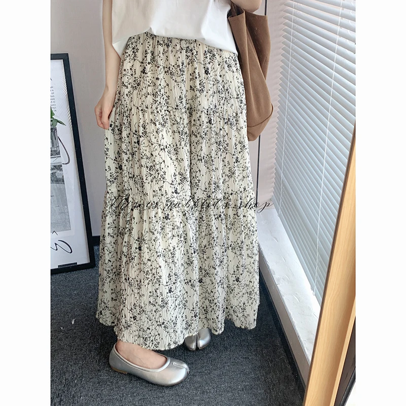 

Женская шифоновая юбка с цветочным принтом, с завышенной талией, А-силуэт, присборенная, расклешенная, летняя, модная, универсальная, из смесового полиэстера