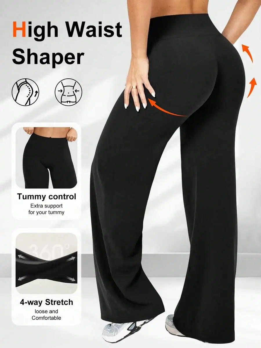 High Waist Wide Leg Casual Pants For Women Multi Functional Hip Lifting Yoga Trousers Soft Polyester Fabric Easy Care Machine Wa