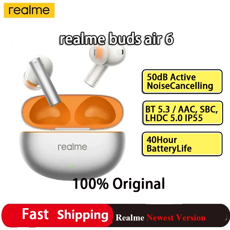 

realme Buds AIR 6 True Wireless Earphone 50dB Active Noise Cancelling Bluetooth5.3 Earphone 40 Hours Battery Life