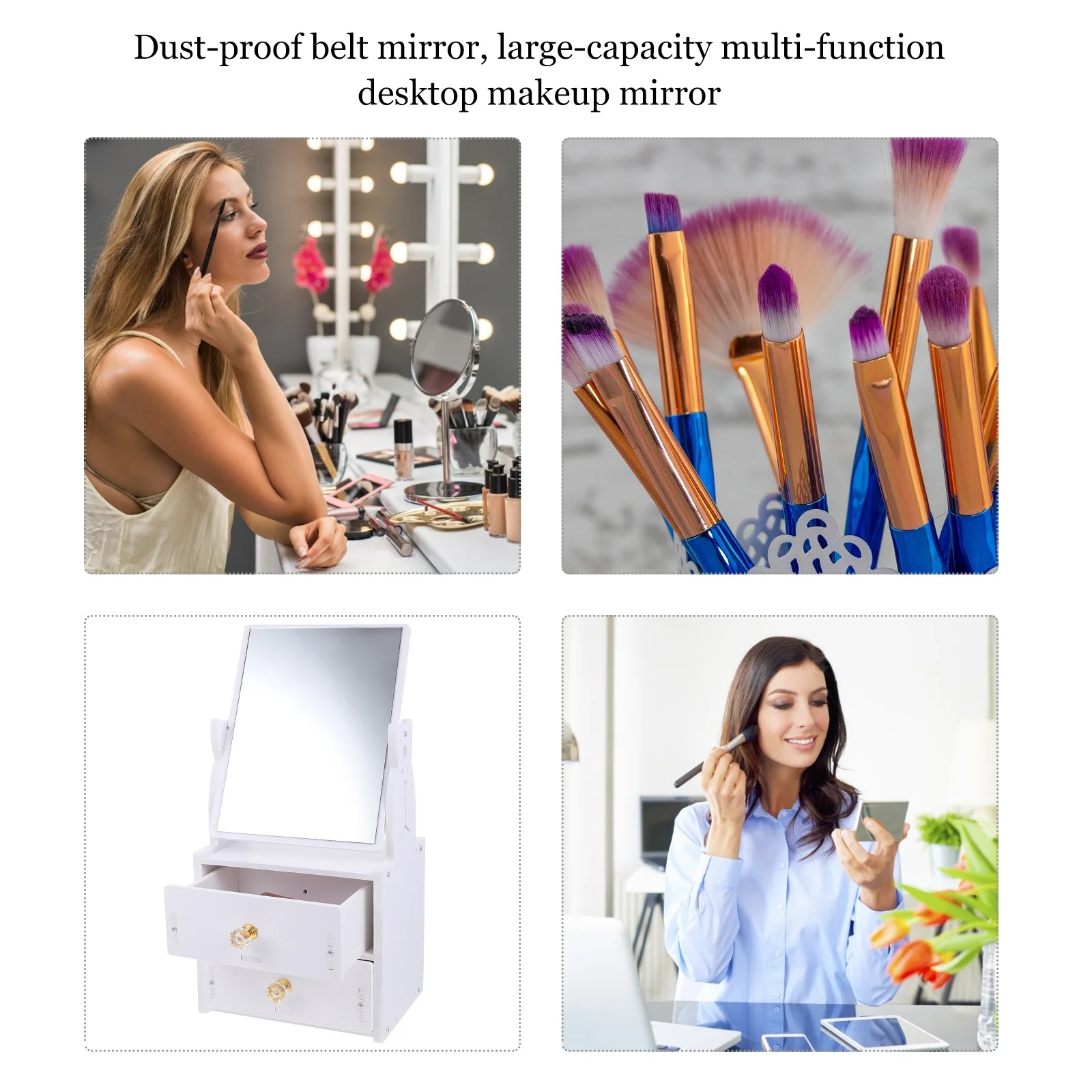 

Desktop Makeup Mirror with Built-in Storage Stable Standing Vanity Mirror for Women Girls Daily Beauty Routine Use