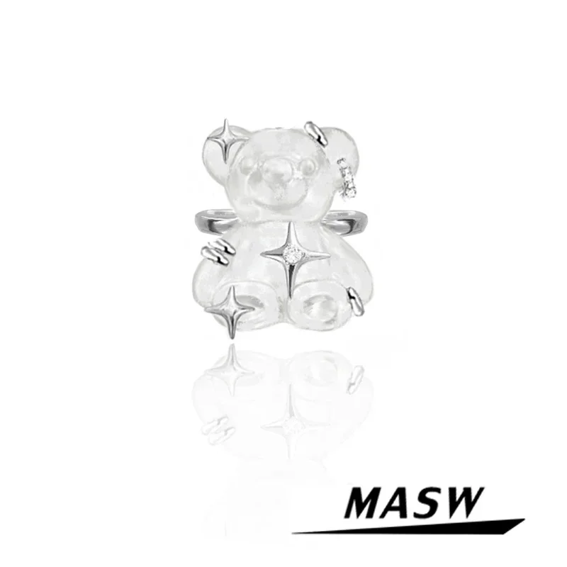 MASW Modern Jewelry Little Bear Ring For Women Female Gifts Luxury Temperament Lovely Design Thick Sliver Plated Finger Ring