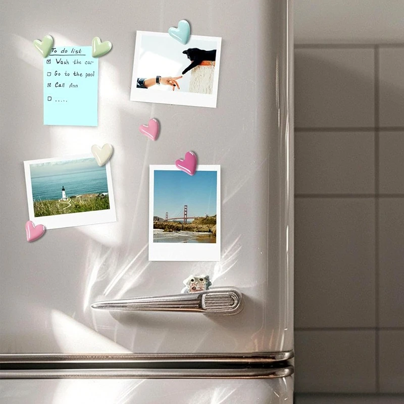 6pcs Heart-shaped Fridge Magnets Cute Solid Color Resin Refrigerator Magnets Sweet Love Photo Note Holder for Kitchen Home Decor