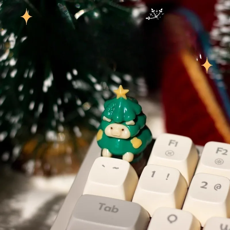 Christmas Pig Keycaps Custom Original Design Resin Keycap Clay Handmade Cute Point Key Cap Artisan for Cross Switch Keyboard