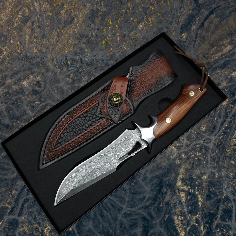 

High Hardness VG10 Damascus Blade Red Sandalwood Outdoor Wilderness Tactics Knife Combat Hunting Knife Survival Camping EDC Tool