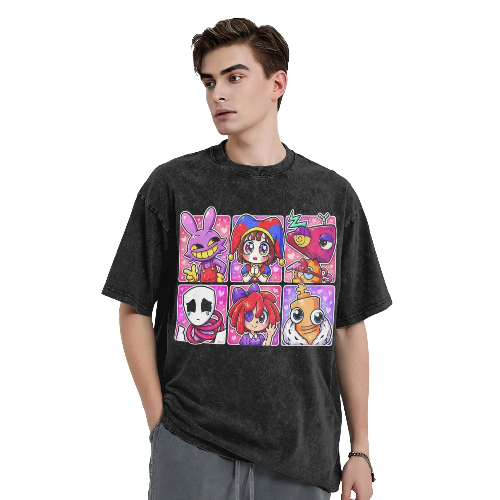 Cartoon Digitals Circus Washed T Shirts Streetwear Vintage T-Shirts  Tees Tops for Men Women Short Sleeve High Street Summer