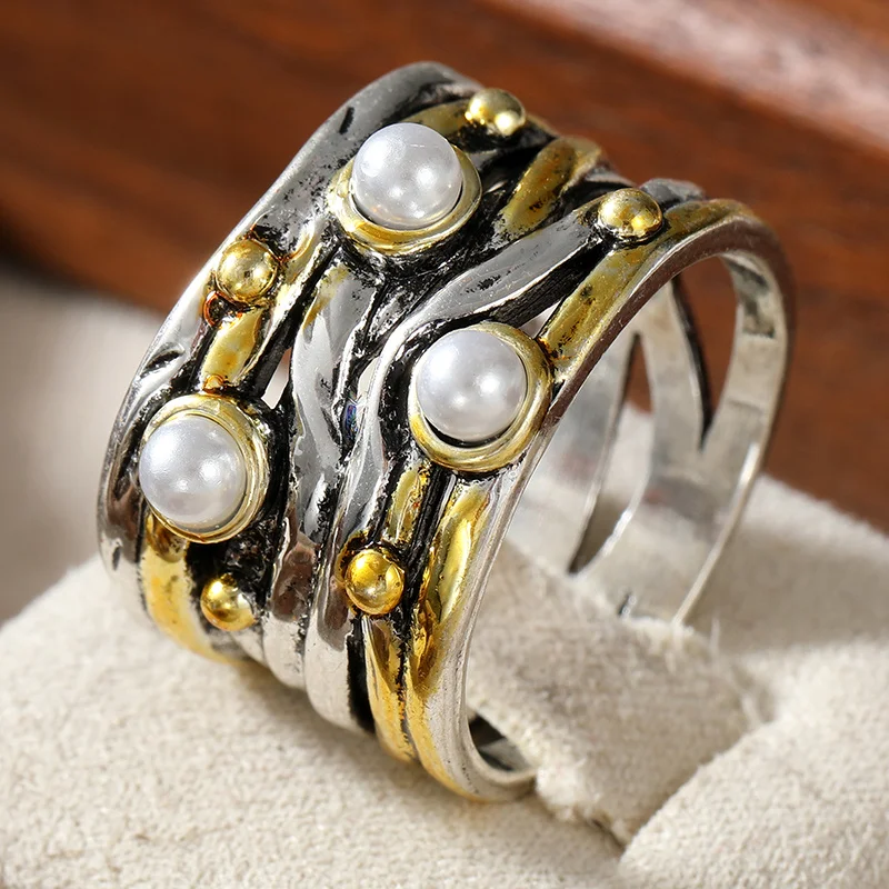 Vintage Damenring, zweifarbiges gewebtes Design, künstlerische Atmosphäre, vielseitiges und personalisiertes Accessoire, Trendring, Schmuck