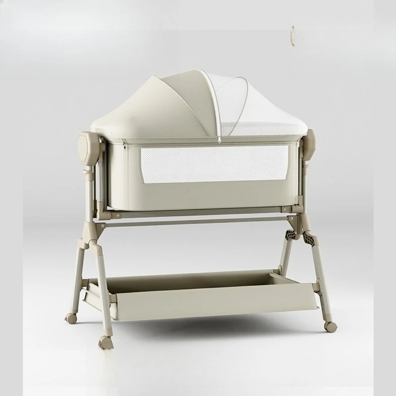 Multifunctional baby crib height adjustment splicing large bed movable folding one-click folding