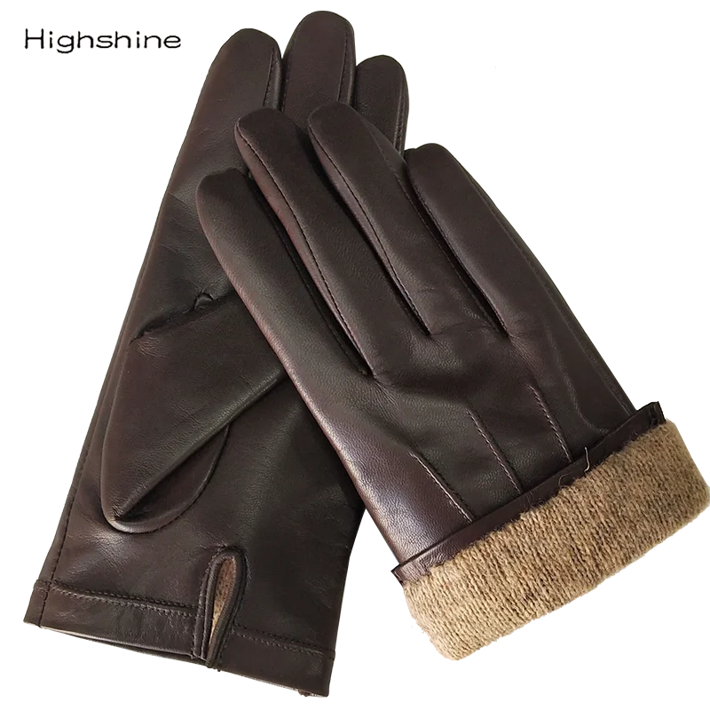 Men's Italian Leather Gloves wool lined Touchscreen Luxury Leather Driving Gloves Fashion warm Drivers Black Leather Gloves