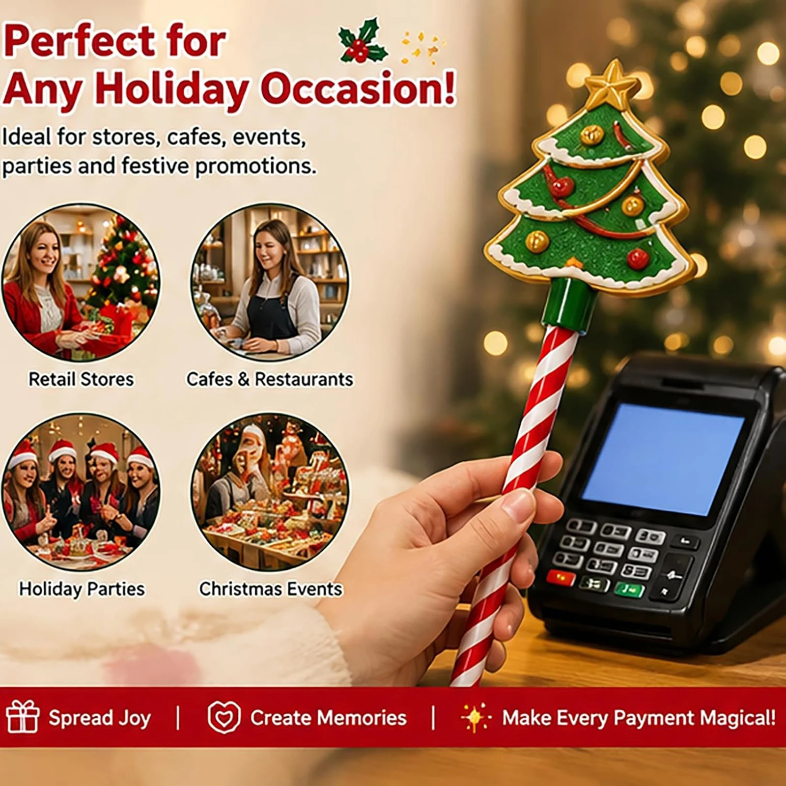 Christmas Contactless Pay Wand Festive Cashier Prop Candy Cane Handle Reindeer Snowman Gingerbread Snowflake Tree Star ABS Decor