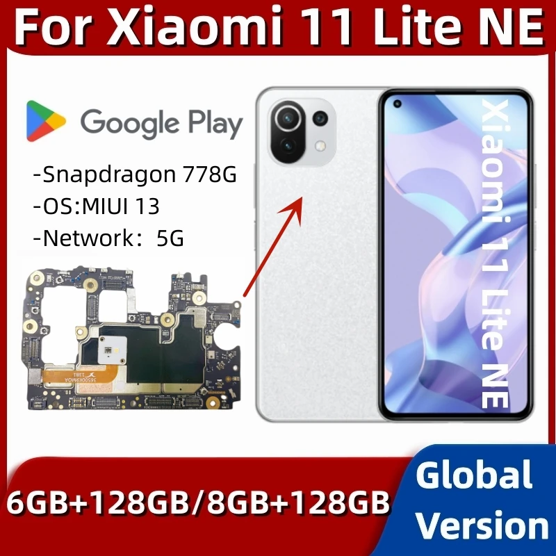 Motherboard for Xiaomi Mi 11 Lite 5G NE, Mainboard PCB Module, 128GB ROM, with Snapdragon 778G Processor