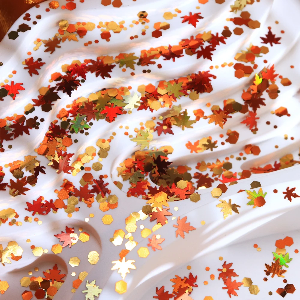 5 g/bag Autumn Sequins Epoxy Resin Shaker Filler Mixed Maple Leaf Hexagons Paillettes Fall Holiday Decoration DIY Crafts Making