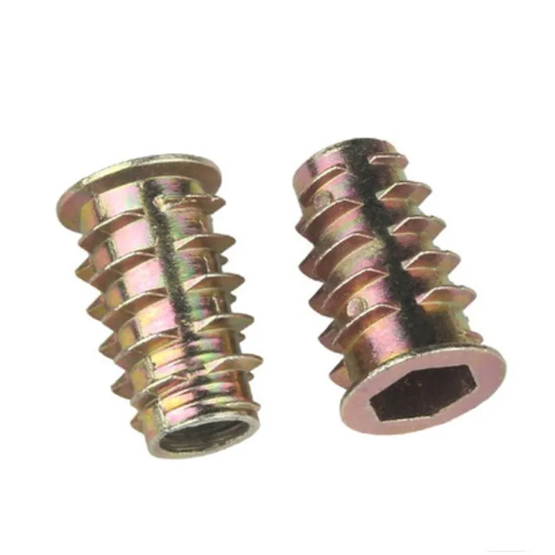 10pcs-50pcs/lot M4 M5 M6 M8 M10 *6/8/10/12/15/18/20/22/25 Zinc Alloy Wood Insert Nut Flanged Hex Drive Head Furniture Nuts
