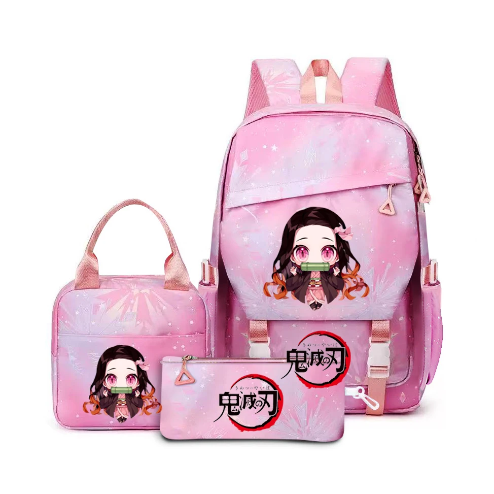 3pcs Demon Slayer Backpack Set Design Nezuko kamado Large Capacity School Bag with Adjustable Straps, Includes Shoulder Bag
