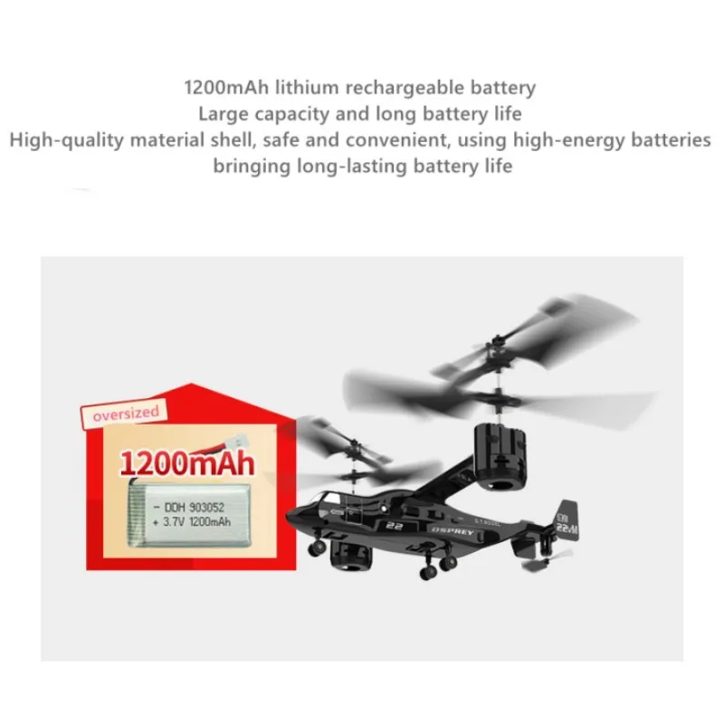 2.4GHz 3D Osprey RC Helicopter Transport Aircraft Remote Control Model Drone Very Stable Toy Ready to Fly with Gyro LED Light