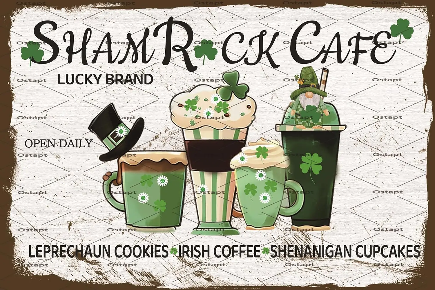 St. Patricks Day Tin Sign Decor Shamrock Cafe Sign Wall Decor Holiday Decor Green Shamrock Lucky Coffee Decor For