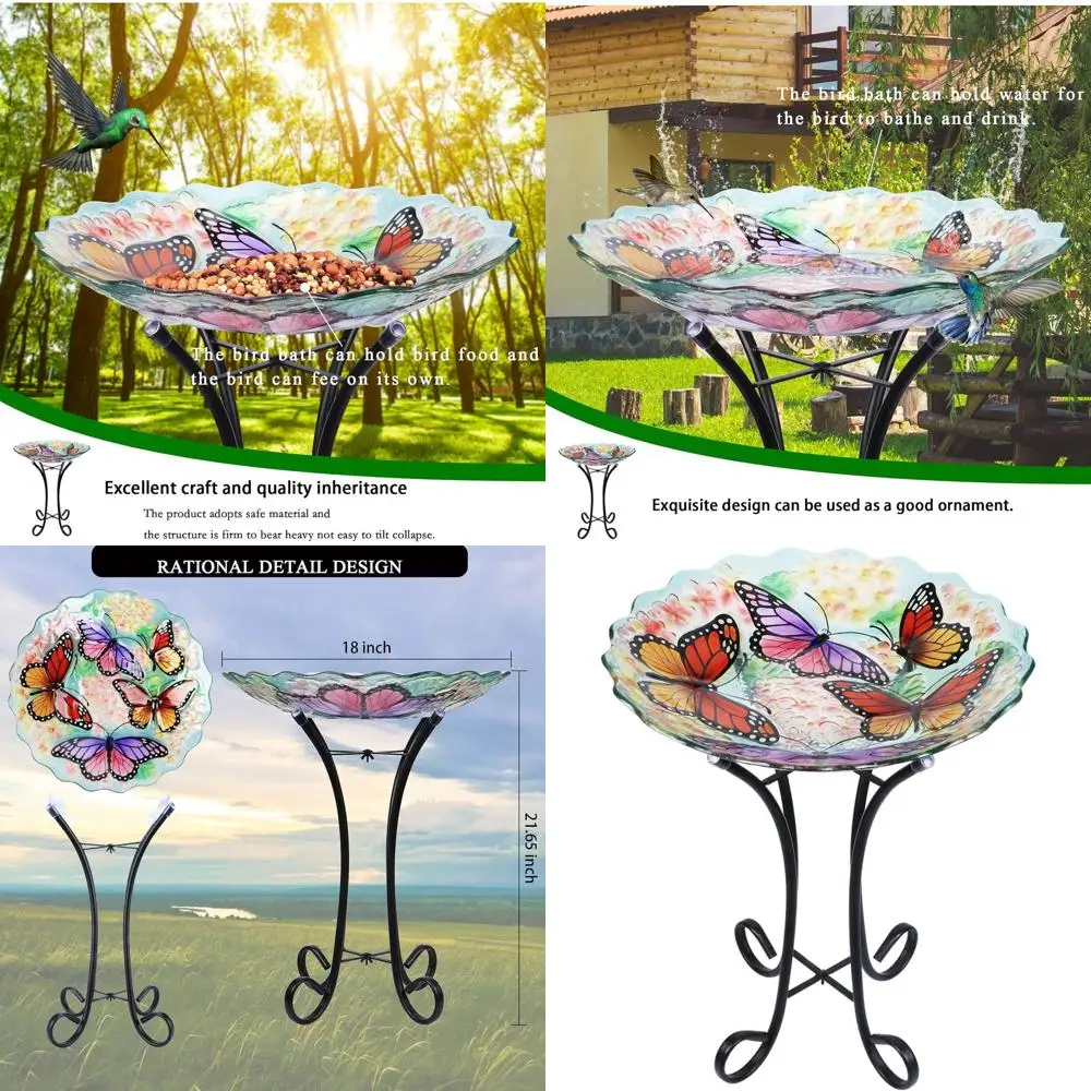 

Уличная металлическая подставка для стеклянной купальни для птиц для газонов и садов, декоративная кормушка для птиц