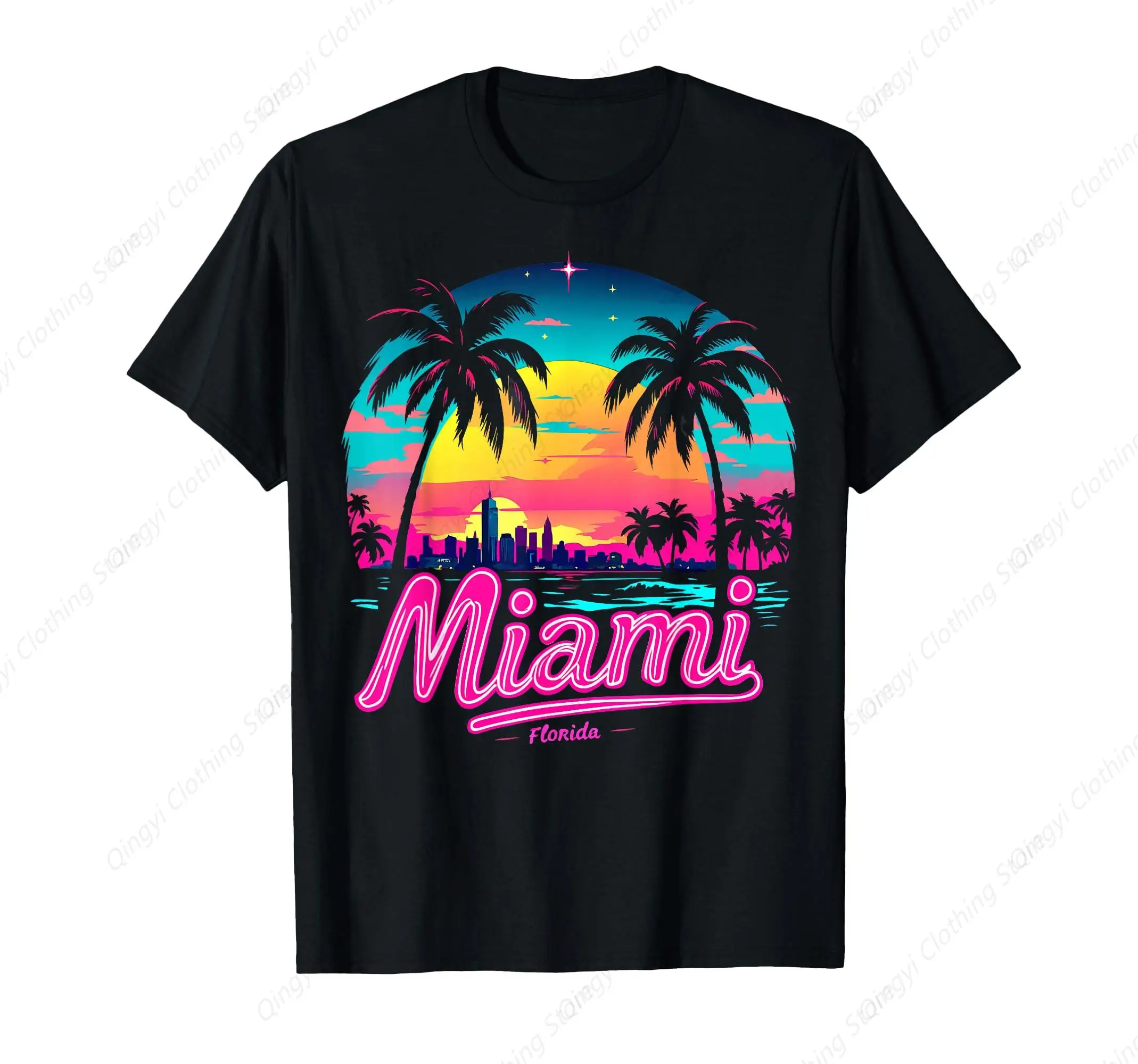 

Vintage Miami Beach Retro Florida Sunset Graphic T-Shirt