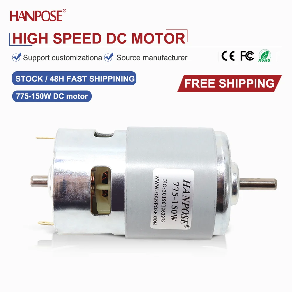 

High-speed DC motor 775 150W lawn mower motor, with a speed range of 3000-12000RPM and operating on DC12V-24V