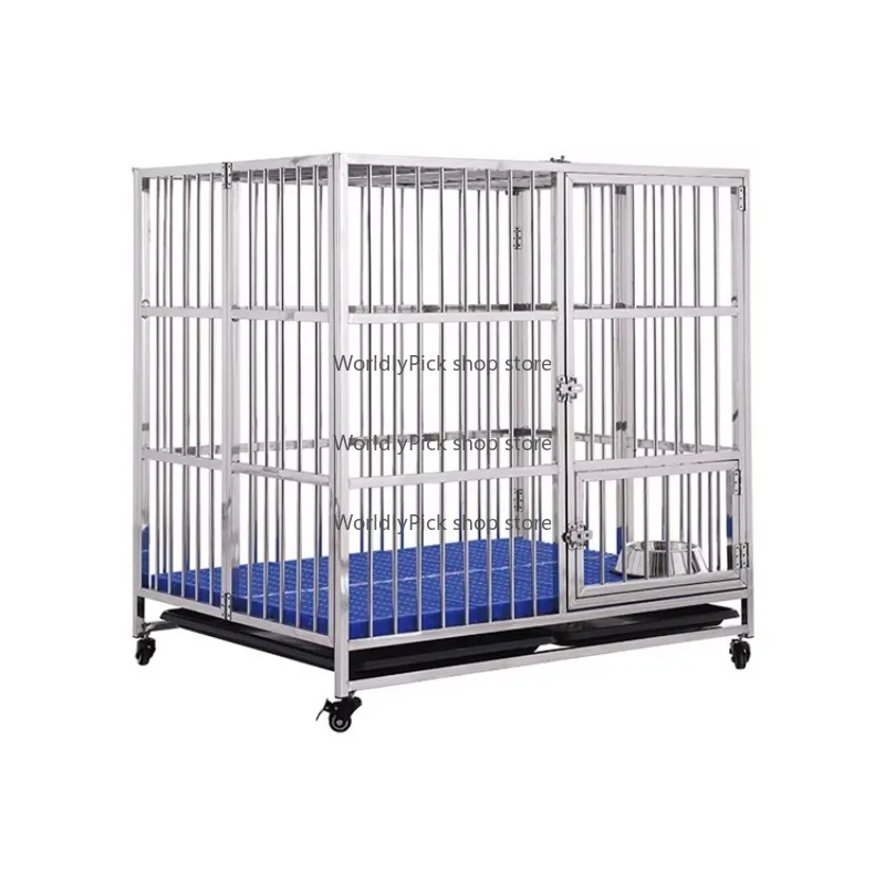 High Quality Stainless Steel Kennel Modern Style Solid Pattern Foldable Big Size Dog Cage with Plastic Tray Box Packing