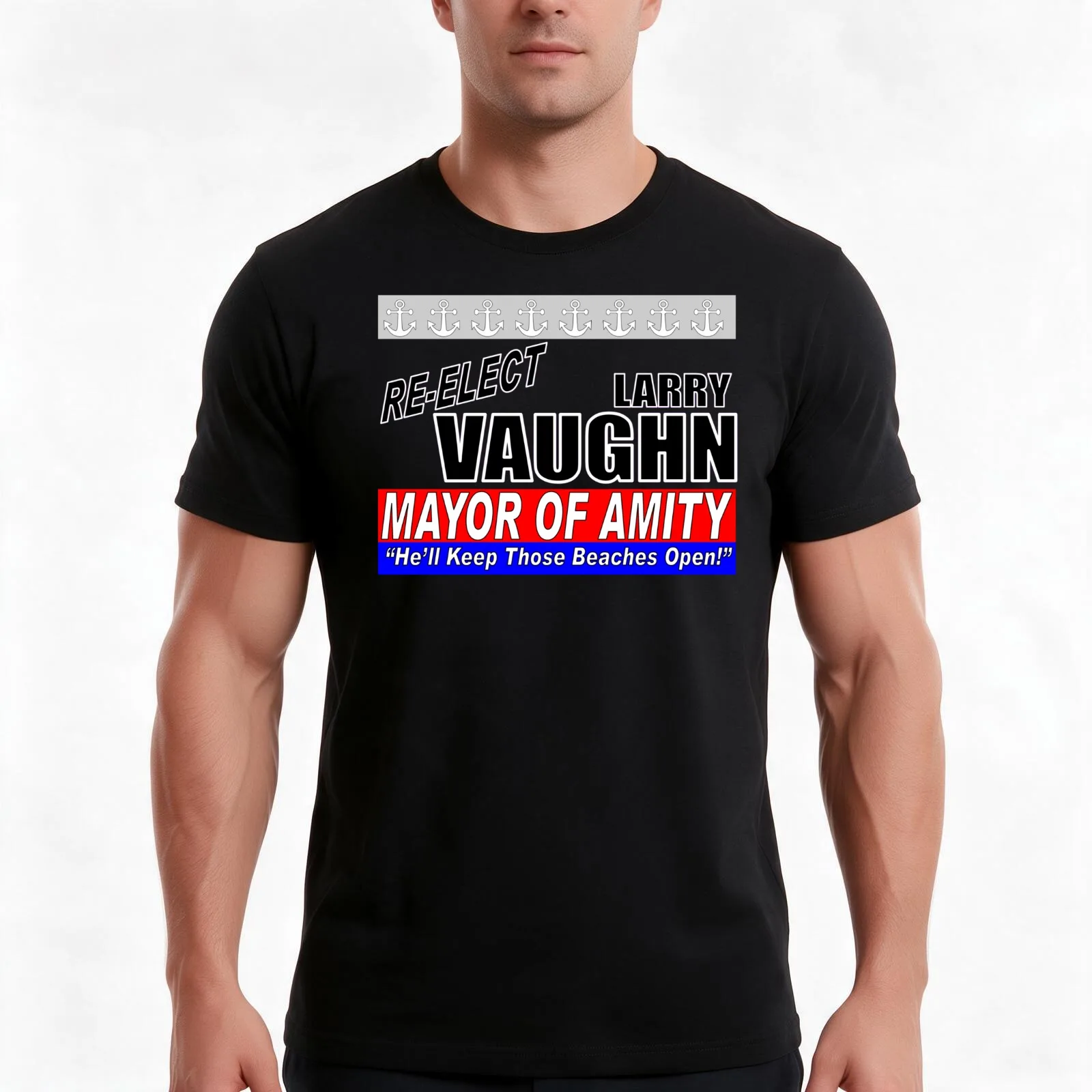Re-Elect Larry Vaughn T-Shirt, Summer Casual Cotton Tee, Oversized Streetwear Tops, Vintage Graphic Print, Unisex Men Women