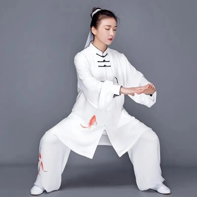 kung fu uniform traditional flower koi print wushu tai chi uniform outdoor walking tai chi exercise practice