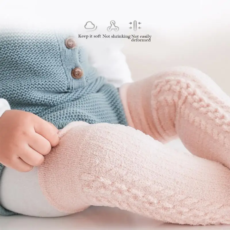 

H55B Infant Over the Knee Socks with Thick Warm Lining Terry Cloth Winter Warm Stockings Solid Color Thigh High Socks Hosiery
