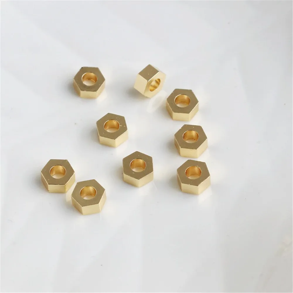 14K Gold Hexagonal Smooth Partition Beads, Bright Through-hole Partition, DIY Bracelet Necklace, Handmade Jewelry Accessories