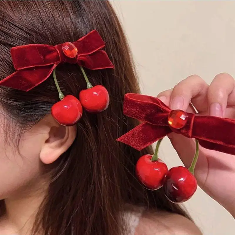1/2/4Pcs Cherry Red Velvet Bow Hair Clip Elegant Barrettes For Women Versatile Sweet Hairpin Hair Accessories