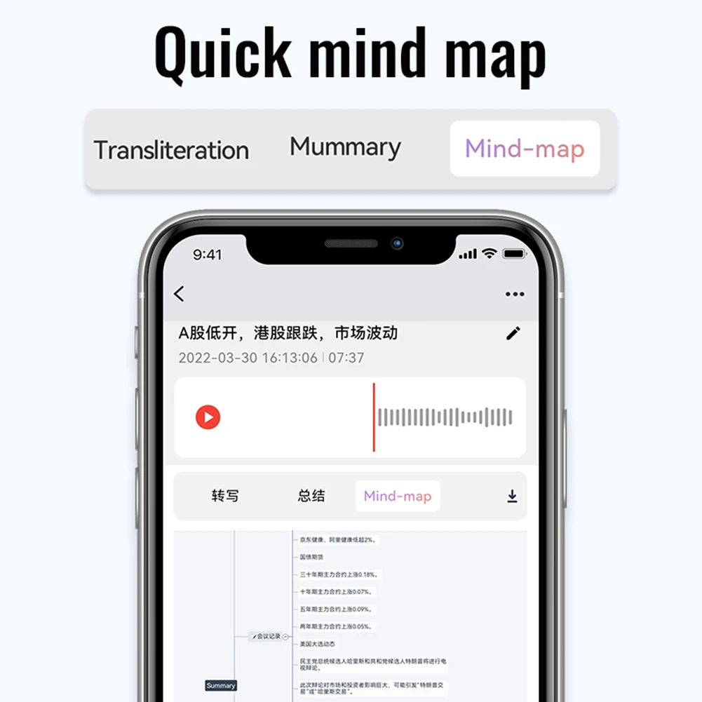 مسجل صوت AI مع مشغل MP3 للنسخ والترجمة في الوقت الحقيقي لمكالمات اجتماعات المحاضرات