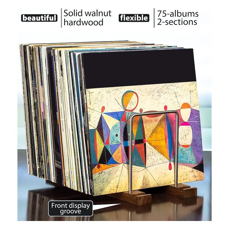 ABZV-For 75 LP Vinyl Record Storage Holder, Record Stand Featuring Built-In Now Playing Display,Vinyl Record Holder