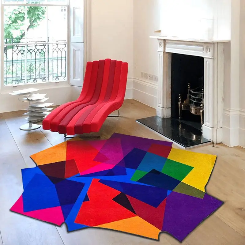 Luxury Carpets for Living Room Dopamine Bedroom Decor Irregular Carpet Creative Colorful Bedside Floor Mat Fluffy Soft Plush Rug