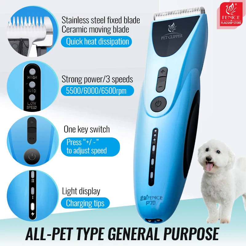 Fenice Dog Hair Clipper Electrical Hair Cutting Machine Grooming Pet Haircut Trimmer Shaver Set Pets Cordless Rechargeable