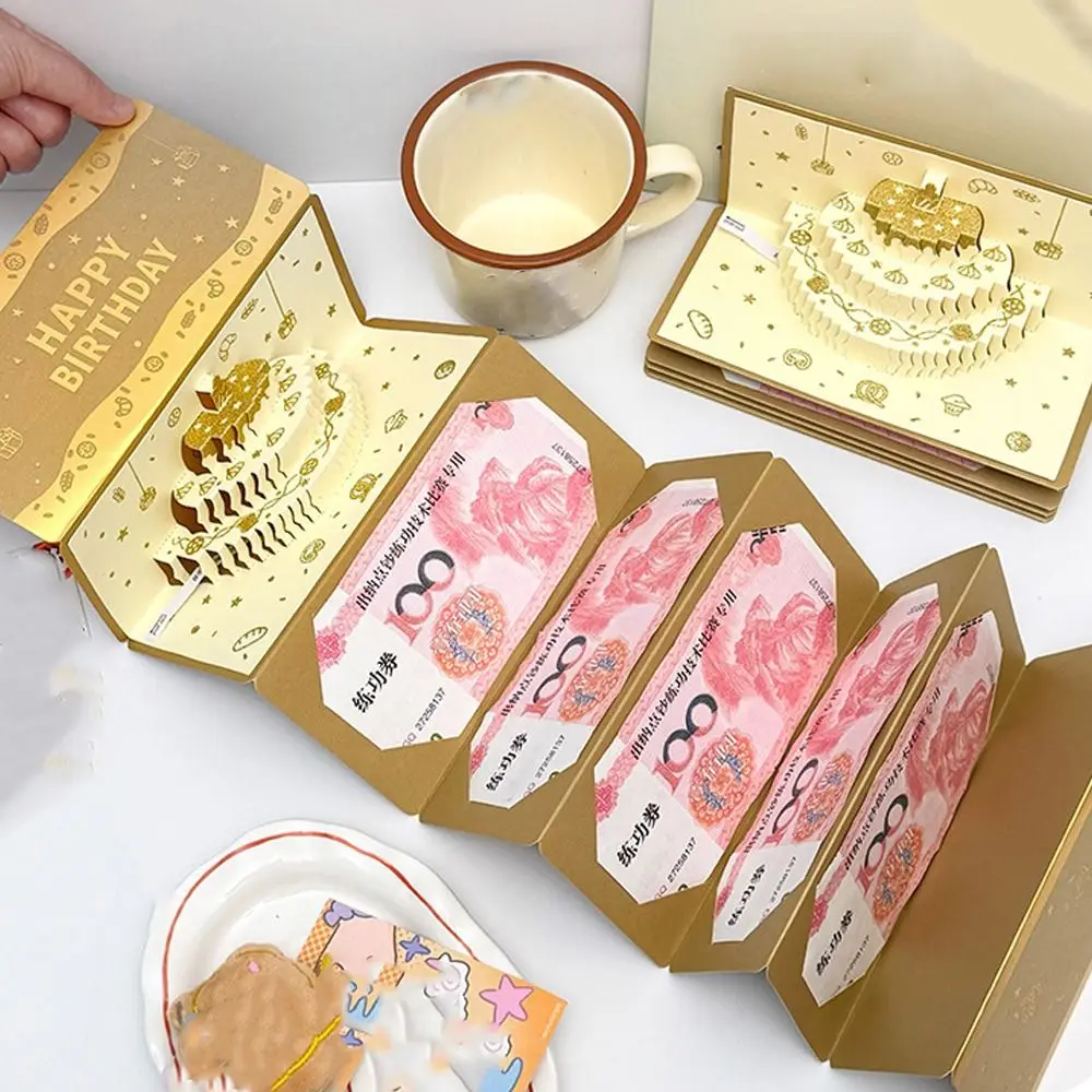 

Foldable 3D Birthday Red Envelope HongBao Traditional Birthday Cake Greeting Card DIY Packing Best Wishes Red Pocket